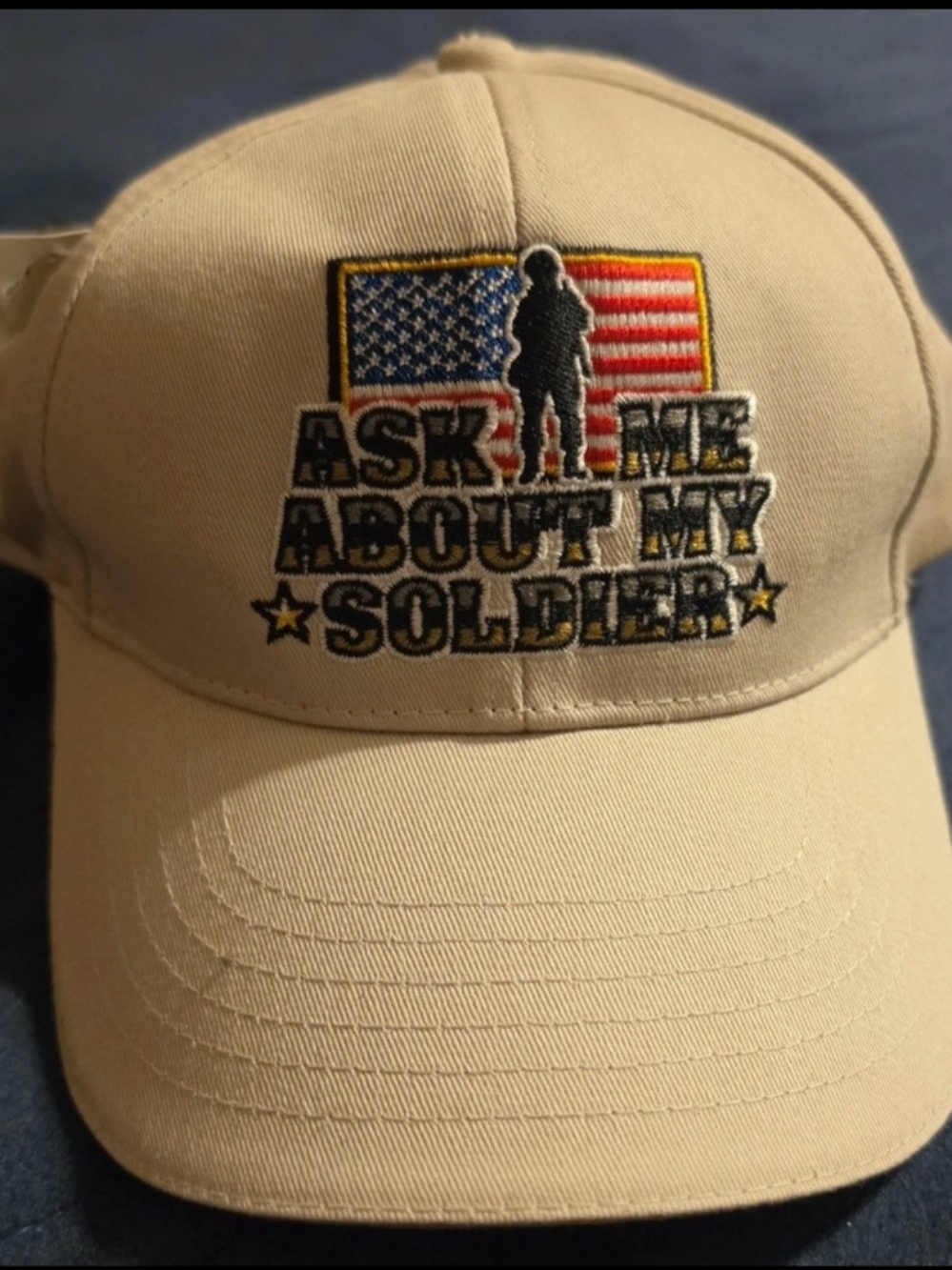 Ask Me About My Soldier Beige Baseball Cap